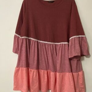 SHEIN Red and Pink Colorblock Blouse
